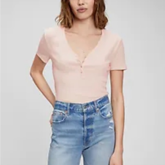 NWT GAP Ribbed Henley T-Shirt Color: Fading Peach Pink Large - Picture 3 of 3